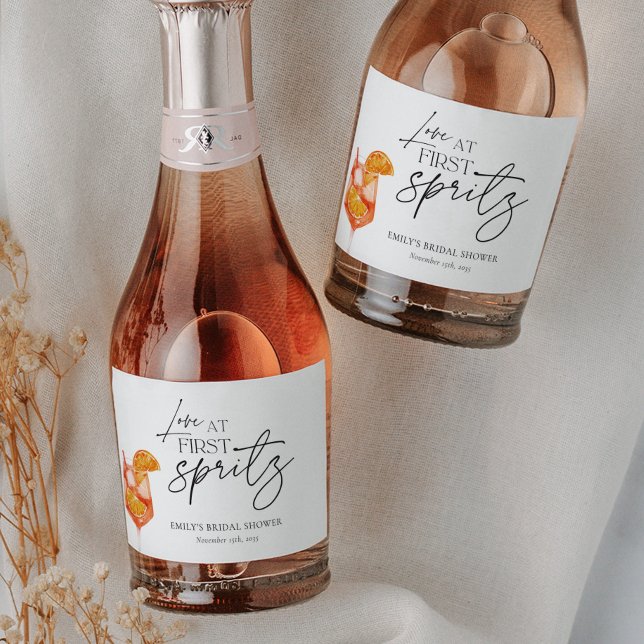 Love at First Spritz Bridal Shower Sparkling Wine Label (Creator Uploaded)