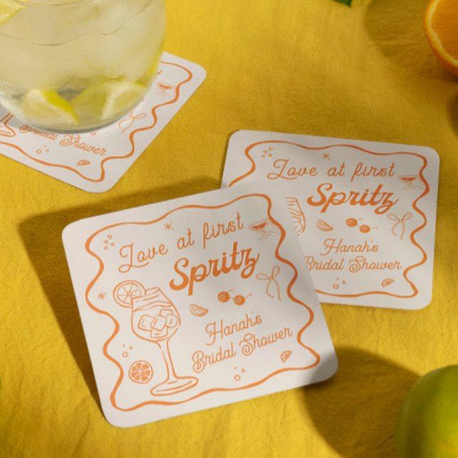 Love at first spritz bridal shower square paper coaster (Creator Uploaded)