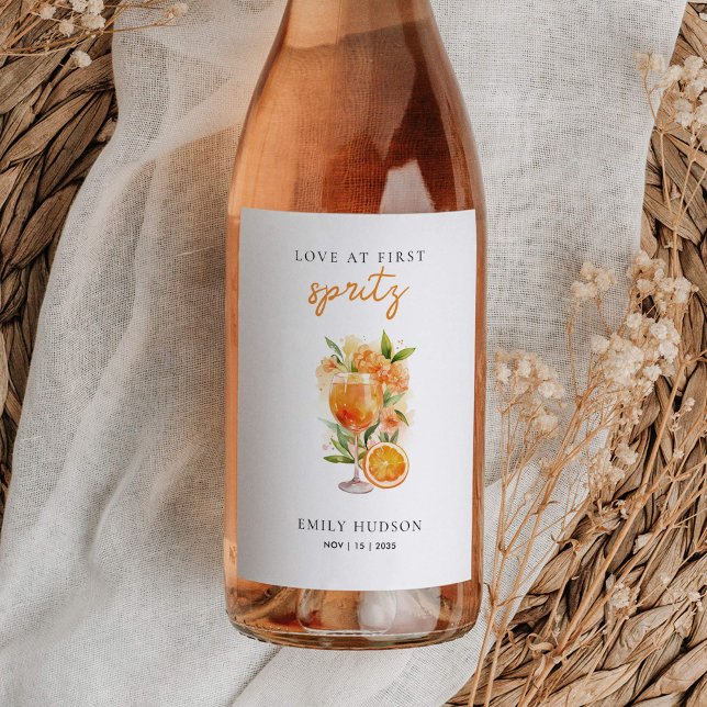Love at First Spritz Bridal Shower Wine Label (Creator Uploaded)