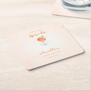 Love at First Spritz Citrus Drink Bridal Shower Square Paper Coaster