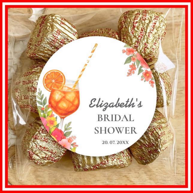 Love at First Spritz Citrus Orange Bridal Shower Classic Round Sticker (Creator Uploaded)