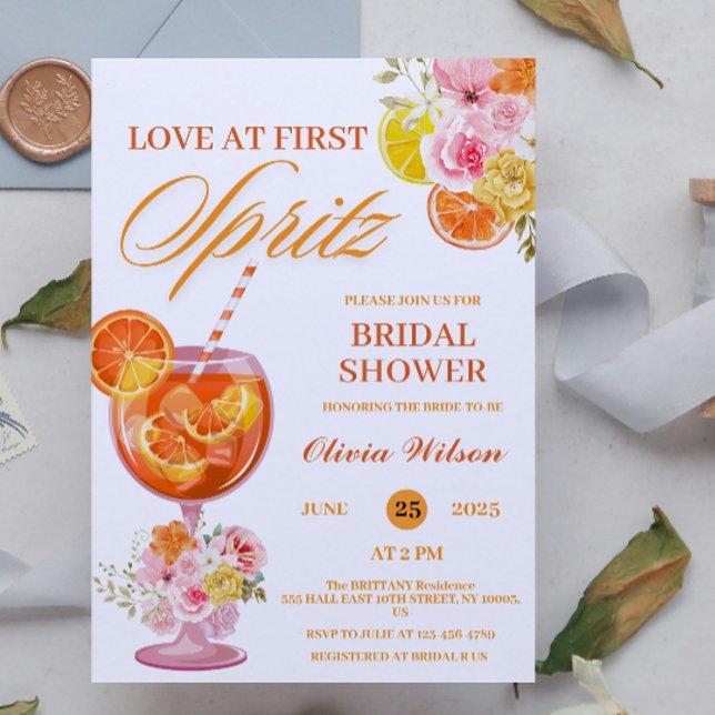 Love at First Spritz Floral Cocktail Bridal Shower Invitation (Love at First Spritz bridal shower )