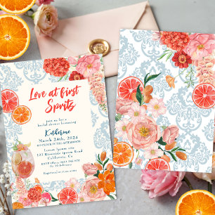 Love at first spritz floral orange bridal shower invitation