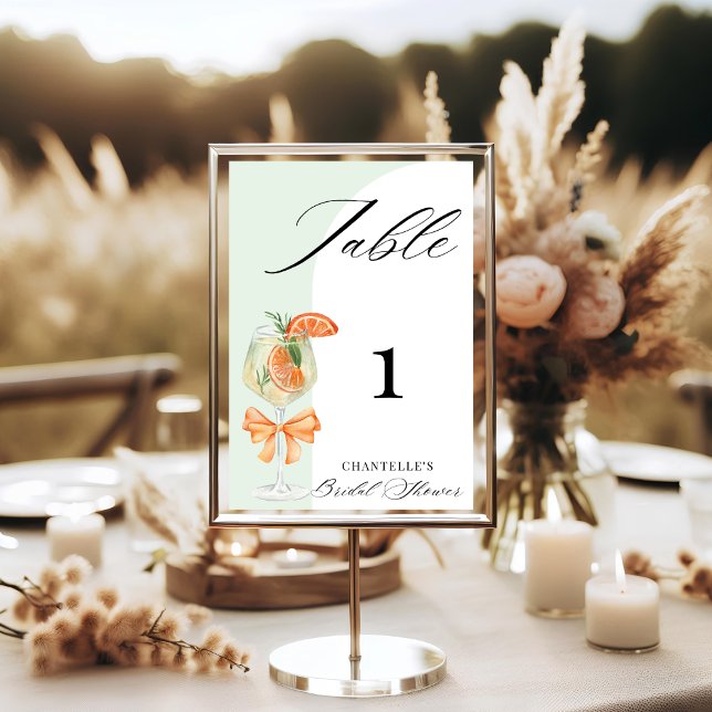 Love At First Spritz Green Arch Bridal Shower Table Number (Creator Uploaded)