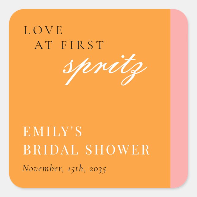 Love at First Spritz Modern Bridal Shower Square Sticker (Front)