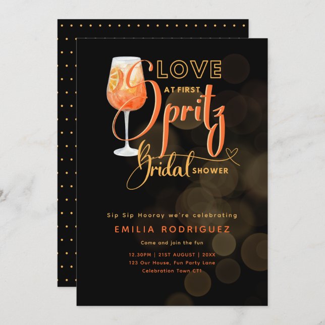 Love at First SPRITZ Modern Orange Bridal Shower Invitation (Front/Back)