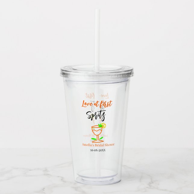 Love at first spritz orange black bridal shower gl acrylic tumbler (Front)