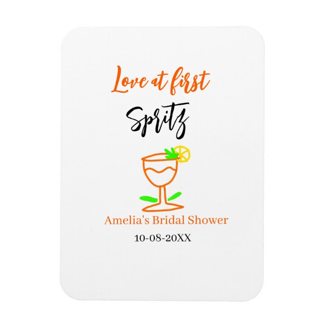 Love at first spritz orange black bridal shower gl magnet (Vertical)