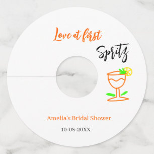 Love at first spritz orange black bridal shower gl wine glass tag