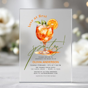 Love at First Spritz Orange Bridal Shower  Acrylic Invitations