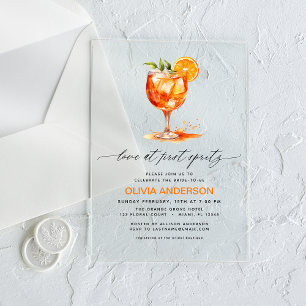 Love at First Spritz Orange Bridal Shower  Acrylic Invitations