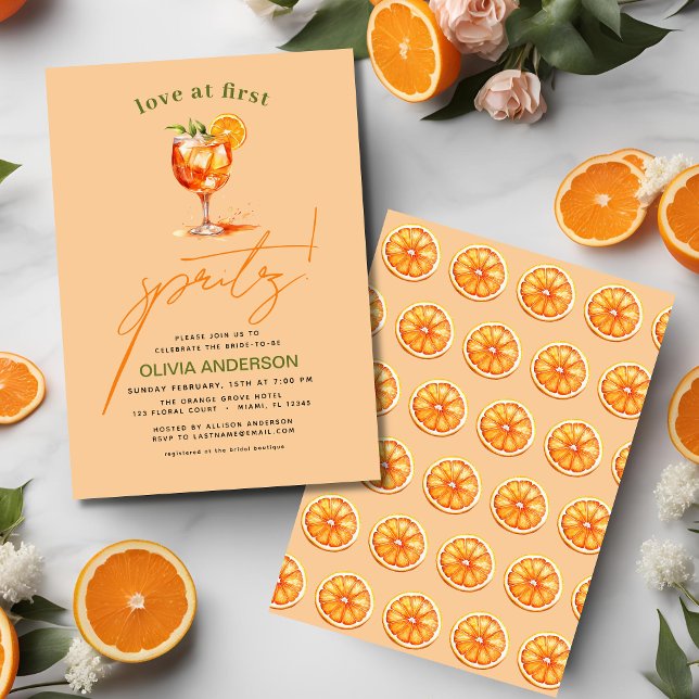 Love at First Spritz Orange Bridal Shower  Invitation (Creator Uploaded)