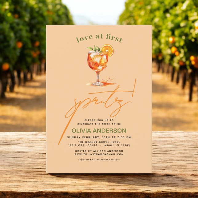 Love at First Spritz Orange Bridal Shower  Invitation (Creator Uploaded)