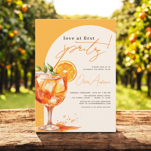 Love at First Spritz Orange Bridal Shower  Invitation (Creator Uploaded)