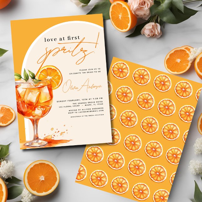 Love at First Spritz Orange Bridal Shower  Invitation (Creator Uploaded)