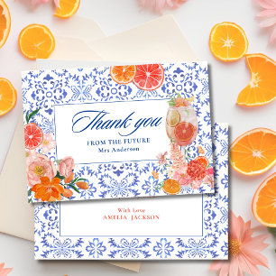 Love at first spritz orange bridal shower thank you card