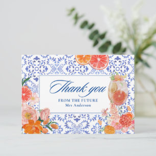 Love at first spritz orange bridal shower thank you card