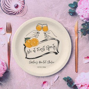 Love at first spritz retro orange bridal shower paper plate