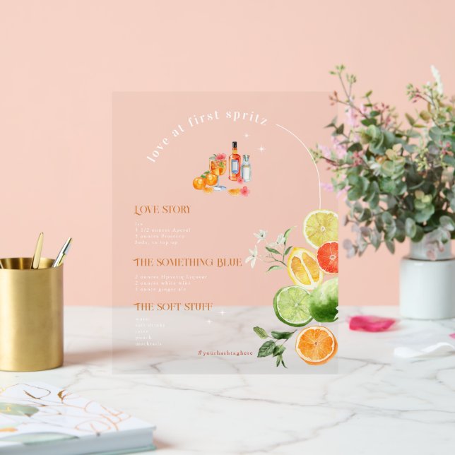 Love At First Spritz | Signature Drink Acrylic Sign (Wedding)