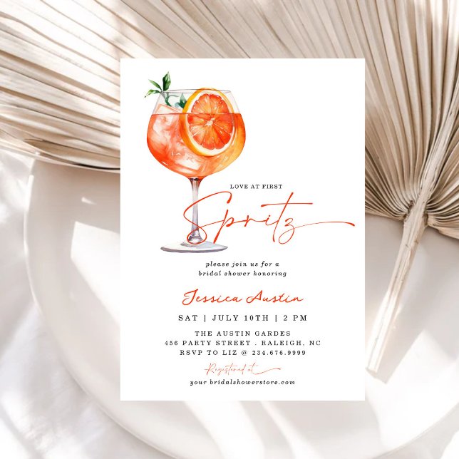 Love At First Spritz Stripes Orange Bridal Shower  Invitation (Creator Uploaded)
