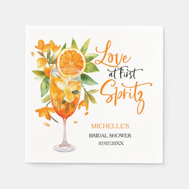 Love at First Spritz Summer Cocktail Bridal Shower Napkin (Front)