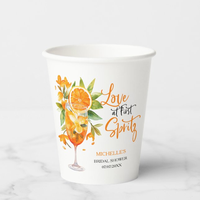 Love at First Spritz Summer Cocktail Bridal Shower Paper Cups (Front)