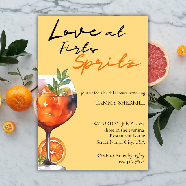 Love At First Spritz Watercolor Bridal Shower Invitation (Creator Uploaded)