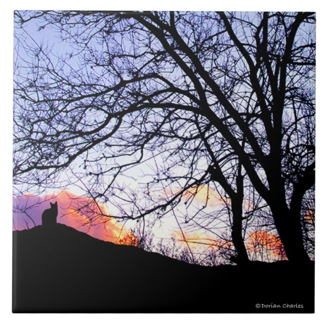 "Love At Sunset: Loss of a Cat" Memorial Tile (Front)