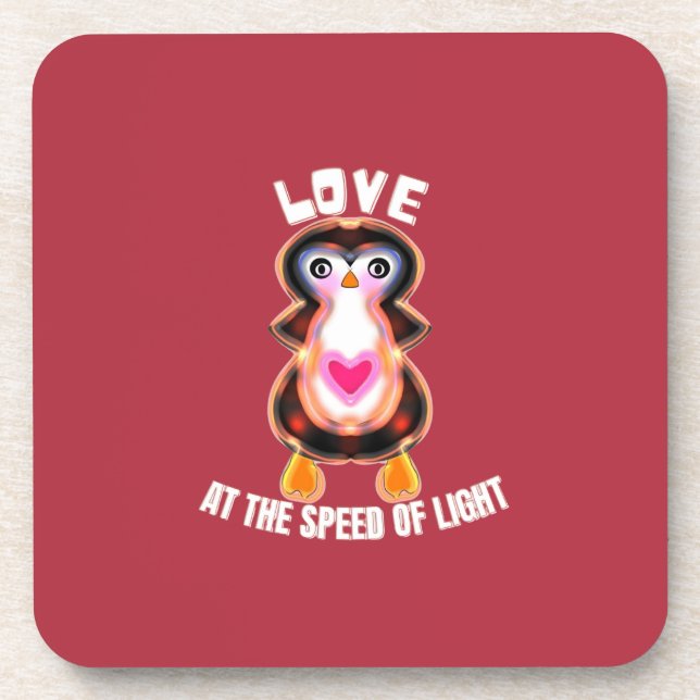 Love at the Speed of Light Penguin Gift Coaster (Front)