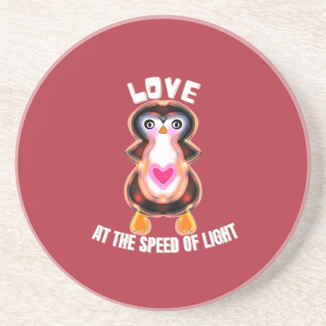 Love at the Speed of Light Penguin Gift Coaster (Front)