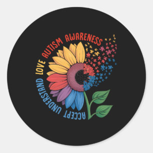 Love Autism Awareness Sunflower Puzzle Piece Quote Classic Round Sticker