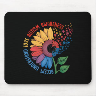 Love Autism Awareness Sunflower Puzzle Piece Quote Mouse Pad