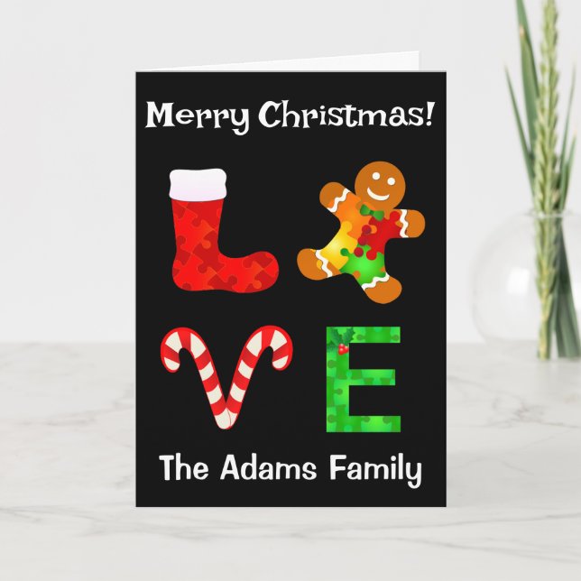 LOVE Autism Christmas Holiday Card (Front)