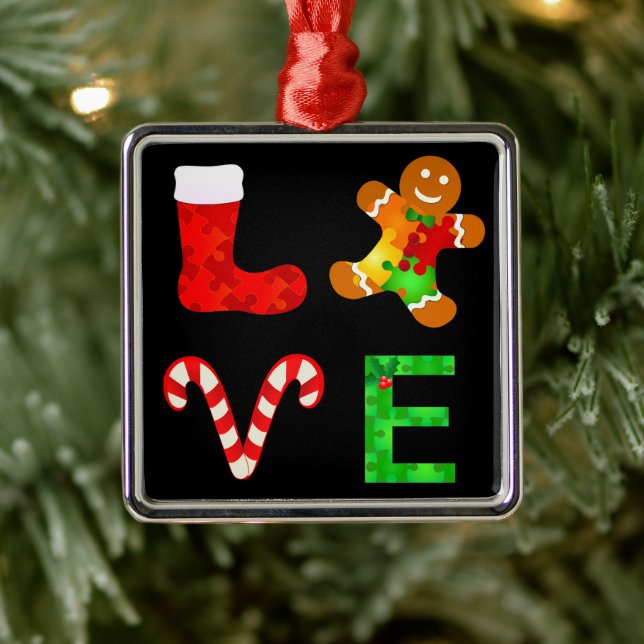 LOVE Autism Christmas Metal Ornament (Tree)