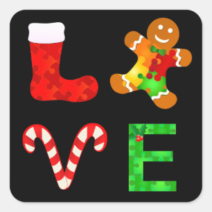 LOVE Autism Christmas Square Sticker