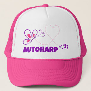 Love Autoharp Pink Purple Butterfly Heart Trucker Hat
