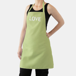 Love, avocado green white apron