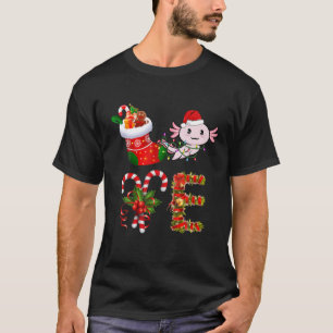 Love Axolotl Christmas Lights Led Funny Santa Hat T-Shirt