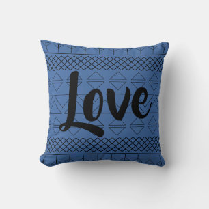 Love Aztec Pattern Print Geometric Dark Blue Cushion