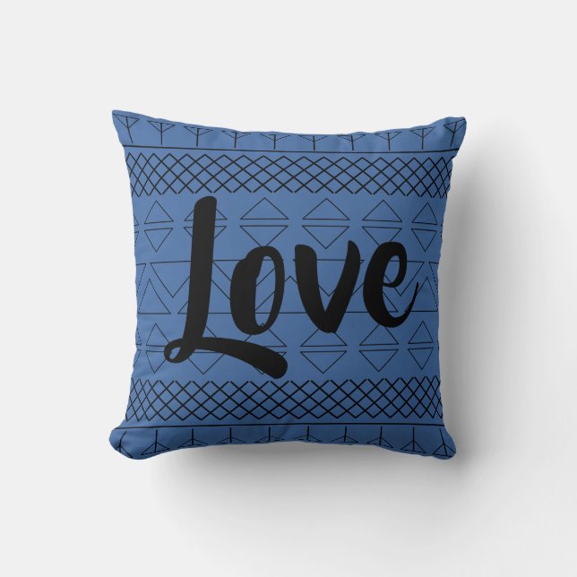 Love Aztec Pattern Print Geometric Dark Blue Cushion (Front)