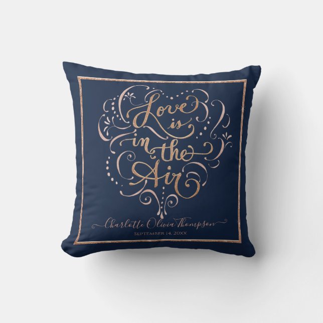 Love Baby Girl Navy Rose Gold Script Typography Cushion (Front)