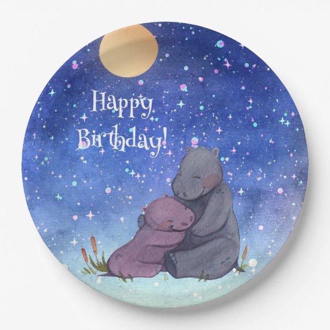 Love, Baby Hippo and her Mother, Paper Plate (Front)