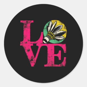 Love Badminton - Vintage Colourful Badminton Shutt Classic Round Sticker
