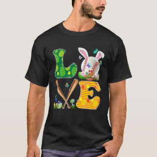 Love Baseball Ball & Bats Bunny Ears Easter Day Bo T-Shirt