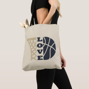 love basketball hoop and blue ball tote bag
