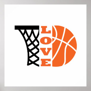 Love Basketball hoop and orange ball Poster