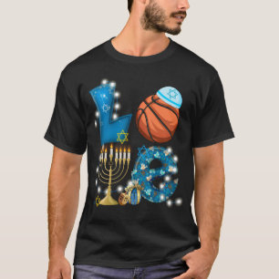 LOVE Basketball Menorah Hanukkah  T-Shirt