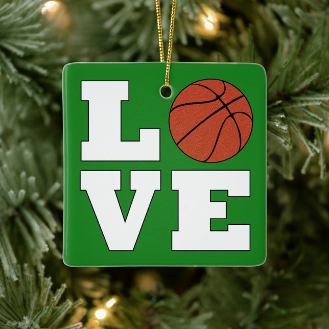 LOVE Basketball Red and Green Christmas Basketball Ceramic Ornament (Tree)