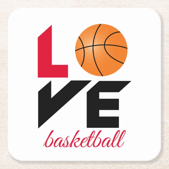 Love basketball square paper coaster (Front)