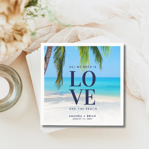 Love Beach Destination Palm Tree Wedding Napkin